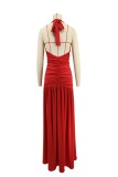 Summer Sexy Tie Halter V-Neck Backless Slit Long Dress