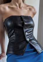 Summer Women's PU Leather Strapless Tight-Fit Sexy Vest