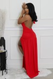 Summer Sexy Tie Halter V-Neck Backless Slit Long Dress