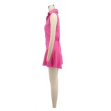 Summer Solid Sleeveless Slim Waist Turndown Collar Wide-Leg Short Jumpsuit