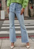 Women Trendy Casual Stretchy Denim Wide Leg Pants
