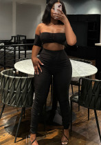 Women Sexy Backless Strapless Solid Top and Pants Two Piece Set Women Sexy Backless Strapless Solid Top and Pants Two Piece Set