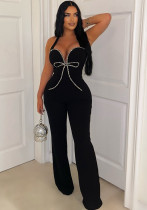Women Sexy Solid Beaded Sleeveless Jumpsuits