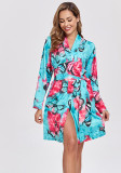 Women Printed Long Sleeve Lace Dress