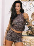 Women Leopard Sexy Backless Crop Top and Shorts Two Piece Set