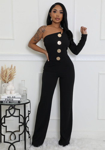 Women Sexy One Shoulder Long Sleeve Jumpsuits