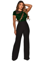 Women Irregular Sequin Patchwork Short Sleeve Jumpsuit Women Irregular Sequin Patchwork Short Sleeve Jumpsuit