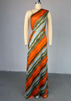 Women Spring Striped Slash Shoulder Dress