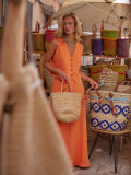 Women Orange Sleeveless Top and Skirt Casual Two Piece Set