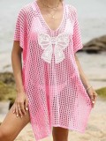 Women Bikini Cover-up Lace Butterfly Patchwork Hollow Lace-Up Beach Dress