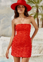 Women Sexy Floral Strapless Bodycon Dress