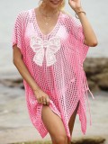 Women Bikini Cover-up Lace Butterfly Patchwork Hollow Lace-Up Beach Dress