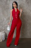 Women Fashion Contrast Sleeveless Button Jumpsuits