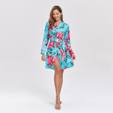 Women Printed Long Sleeve Lace Dress