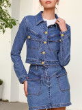 Women Turndown Collar Denim Jacket