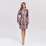 Women Printed Long Sleeve Lace Dress