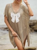 Women Bikini Cover-up Lace Butterfly Patchwork Hollow Lace-Up Beach Dress