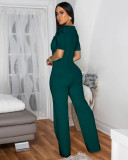 Women Fashion Short Sleeve Button Jumpsuits