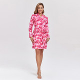 Women Printed Long Sleeve Lace Dress