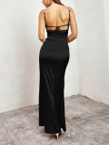 Summer Sexy Strap Low Back Lace-Up Embroidered Long Dress