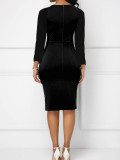 Plus Size Women's Fashion Casual Color Block High Waist Round Neck Long-Sleeve Bodycon Dress