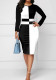 Plus Size Women's Fashion Casual Color Block High Waist Round Neck Long-Sleeve Bodycon Dress