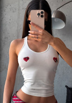 Spring & Summer Women's Sleeveless Heart Print Ring Open Waist Tank Top
