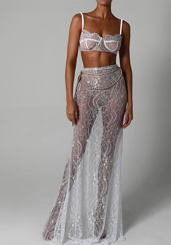 Spring Sexy Lace Two-Piece Mermaid Long Skirt Set