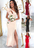 Sexy Slash-Shoulder Slit Long Dress