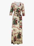 Spring Summer & Autumn Women's Fashion Elegant V-Neck Half-Sleeve Casual Long Dress