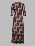 Spring & Autumn Women's Fashion Elegant Wrap V-Neck Half-Sleeve Print Belt Maxi Dress