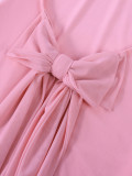 Mesh Bell Sleeve Sexy Low Back Bow Detail Short Dress