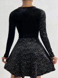 Spring Women's Fashion Elegant Long-Sleeve V-Neck Sequin Dress