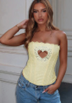 Beaded Heart Shape Hollow Zippered Slim Waist Strapless Top