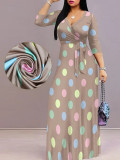 Spring Summer & Autumn Women's Fashion Elegant V-Neck Half-Sleeve Casual Long Dress