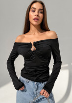 Spring & Summer Sexy Black Off-Shoulder Slim-Fit Long-Sleeve Knit Top