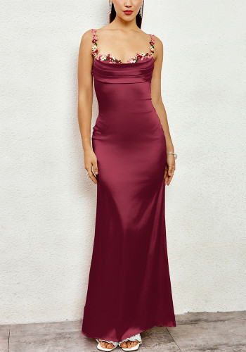 Summer Sexy Strap Low Back Lace-Up Embroidered Long Dress