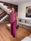 Fashion Casual Summer Short-Sleeve Striped Print Two-Piece Pants Set