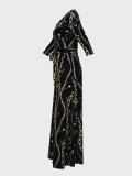 Spring & Autumn Women's Fashion Elegant Wrap V-Neck Half-Sleeve Print Belt Maxi Dress
