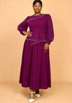 Plus Size Ruffle Elegant Round Neck Beaded Pleated Party Dress Plus Size Ruffle Elegant Round Neck Beaded Pleated Party Dress