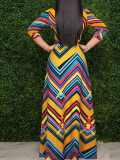 Spring & Autumn Women's Fashion Elegant Wrap V-Neck Half-Sleeve Print Belt Maxi Dress