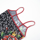Spring & Summer Women's Strappy Round Neck Floral Print See-Through Mesh Bodycon Dress