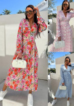Long-Sleeve Floral Slim Waist Casual Dress Long-Sleeve Floral Slim Waist Casual Dress