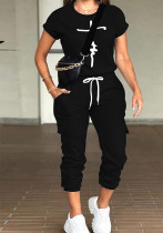 Women's Printed T-Shirt Pocket Pants Sportswear Casual two piece Set