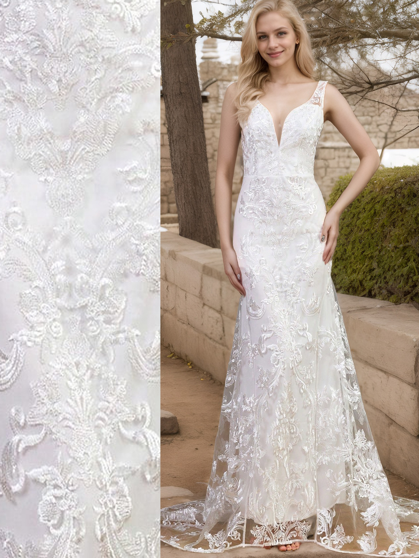 Women's White Lace Wedding Dress Bridal Gown