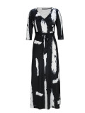 Spring & Autumn Women's Fashion Elegant Wrap V-Neck Half-Sleeve Print Belt Maxi Dress