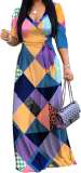 Spring & Autumn Women's Fashion Elegant Wrap V-Neck Half-Sleeve Print Belt Maxi Dress