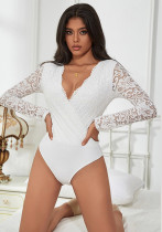 Deep V neck Slim-Fit Long-Sleeve Lace Bodysuit Deep V neck Slim-Fit Long-Sleeve Lace Bodysuit