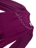 Plus Size Ruffle Elegant Round Neck Beaded Pleated Party Dress