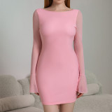 Mesh Bell Sleeve Sexy Low Back Bow Detail Short Dress